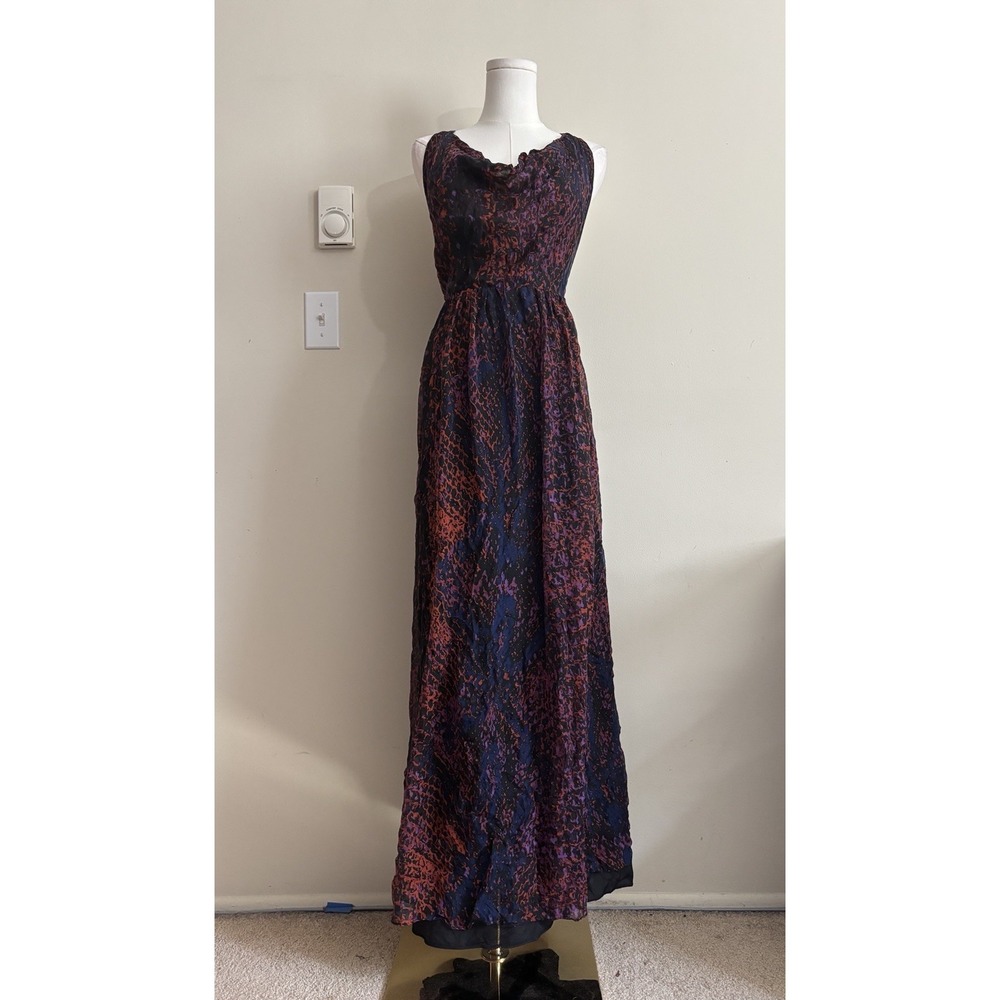 Anthropologie HD in Paris Maxi Dress Medium 100% Silk Black Red Formal Party